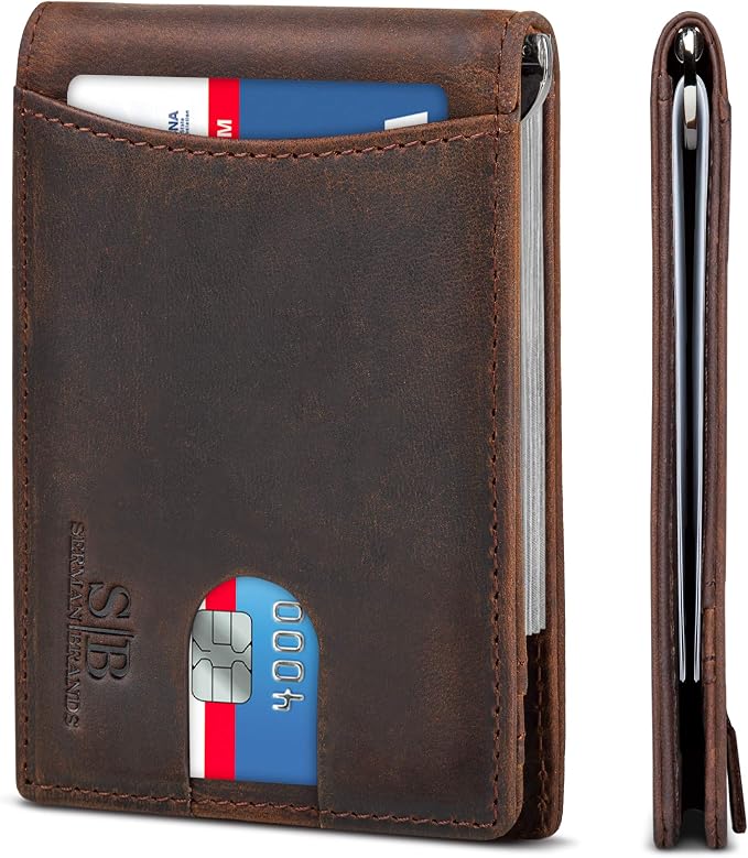 SERMAN BRANDS RFID Blocking Slim Bifold Genuine Leather Minimalist Front Pocket by SERMANBRANDS