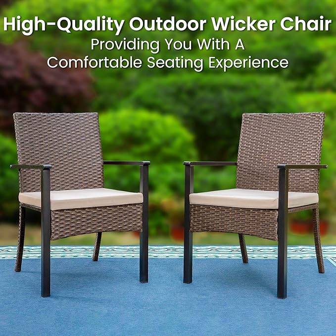PHI VILLA Outdoor Wicker Chairs Set of 4, Rattan Covered Metal Armchairs - Image 2