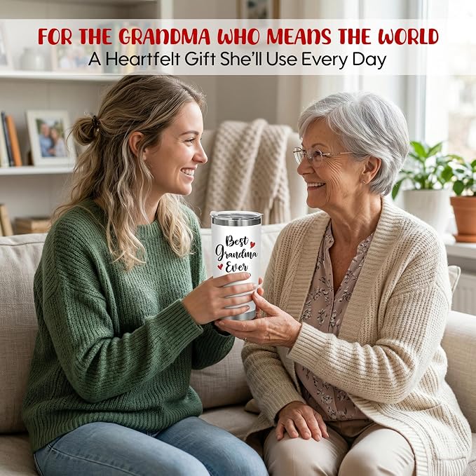 TEEZWONDER Grandma Mothers Day Gift from Granddaughter Grandson - Stainless Steel Insulated Coffee Tumbler with Lid 20 oz - Birthday Gifts for Grandma, Nana Gift Ideas, Gigi Gift for Women - Image 2