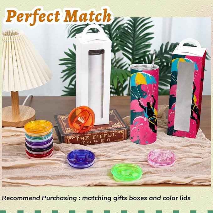 Joyclub 16 Pack Sublimation Tumblers Blanks 20 oz Flat Edge Skinny Straight Sublimation Cups With Lids and Straws for Heat Press No Gift Boxes - Image 7