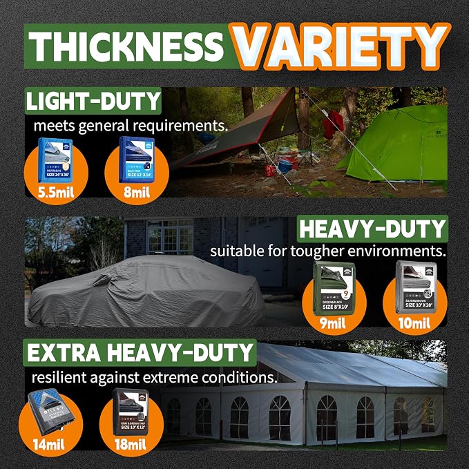 12x16 Feet Tarp Waterproof, 9Mil Thick, Finished Size Tarps, UV Resistant - Image 8