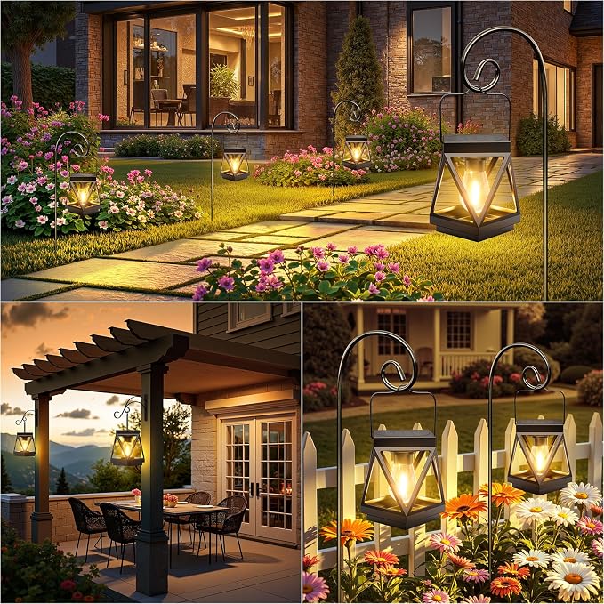 KOOPER 2 Pack Solar Lanterns Outdoor Waterproof, Upgraded Black Metal Hanging - Image 6