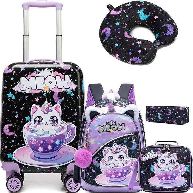 Kid's Luggage Set 5 Piece Suitcase Set 16' Hardside Spinner Wheels Girls Carry by Unknown