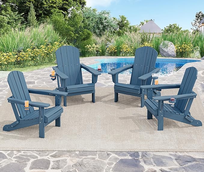 SERWALL Folding Adirondack Chair, HDPE Adirondack Chairs Set of 4, Plastic by SERWALL