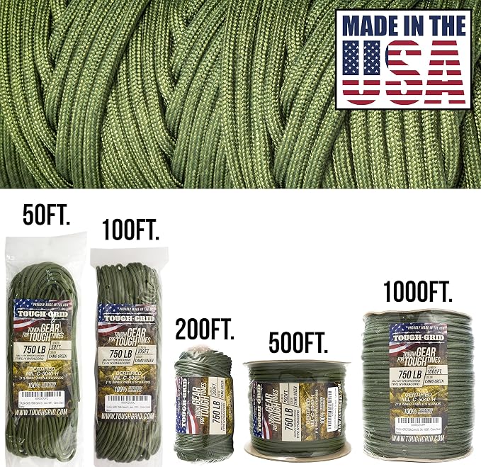 TOUGH-GRID 750 Paracord Rope Nylon Parachute Cord, Made in USA Survival Kit - Image 3