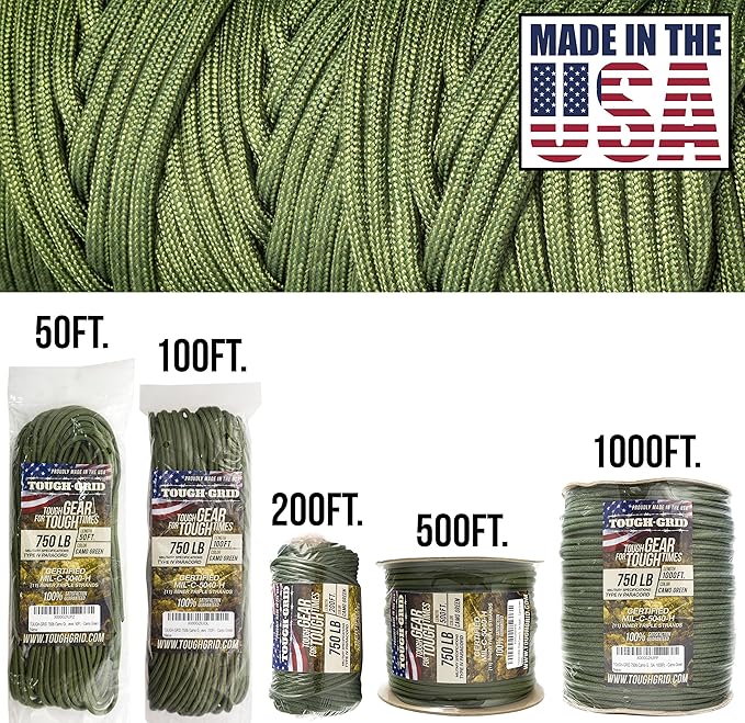 TOUGH-GRID 750 Paracord Rope Nylon Parachute Cord, Made in USA Survival Kit - Image 2