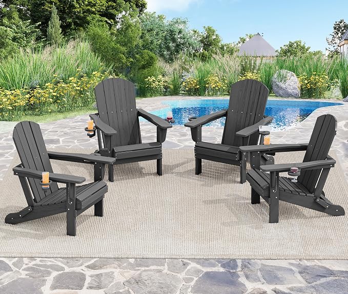 SERWALL Foldable Adirondack Chair Set of 6, HDPE Adirondack Chair - Image 2