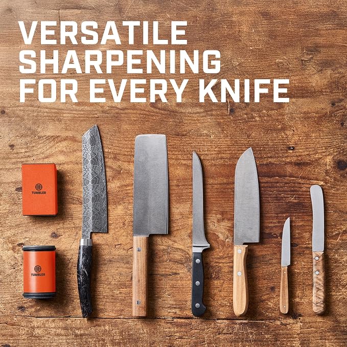 TUMBLER Pro Rolling Knife Sharpener™ - Knife Sharpening Made Easy - Ultimate Gift for Father's Day - Kit with Removable Disc System - 4-Layer Diamond Sharpening Disc & EdgeBoost Ceramic Disc (Orange) - Image 5
