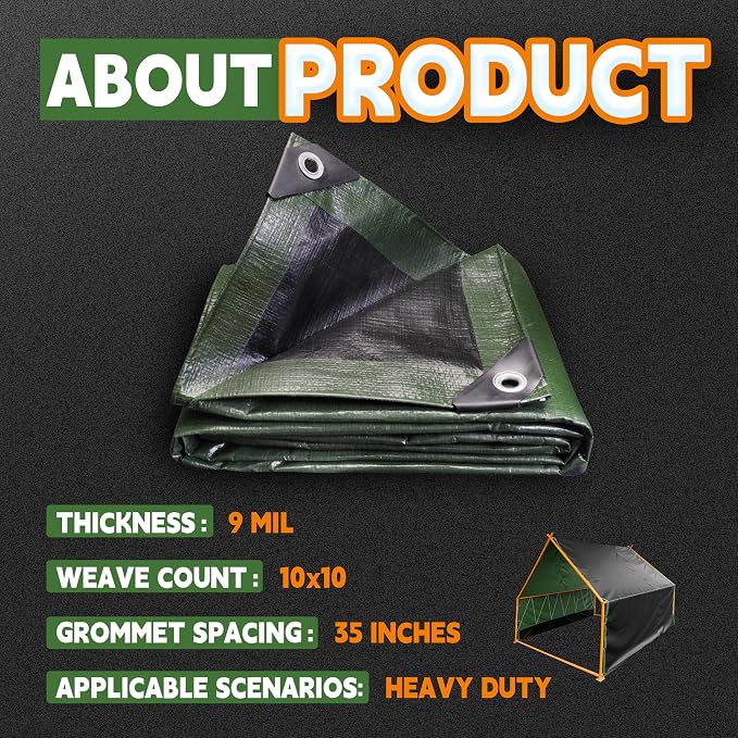 4x6 Feet Tarp Waterproof, Small Tarp, 9Mil Thick, Finished Size Tarps, UV - Image 6