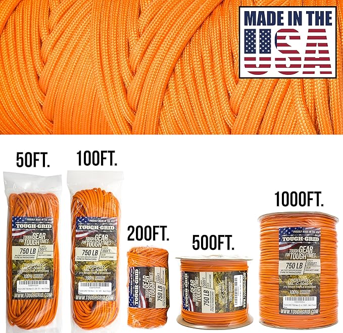 TOUGH-GRID 750 Paracord Rope Nylon Parachute Cord, Made in USA Survival Kit - Image 2